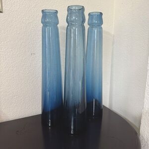 Set of 3 Vintage IKEA By Maria Kariis Hand Blown Blue Glass Vase / 14" - Sweden